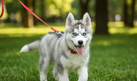 Husky-aan-de-riem-leren-lopen